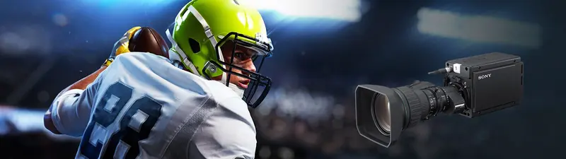 American football player next to a Sony HDC-P50 compact camera