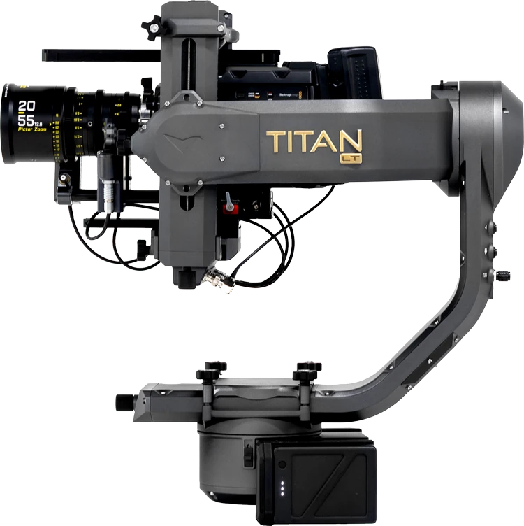 MotoCrane TITAN LT stabilized head with a cinema camera and zoom lens